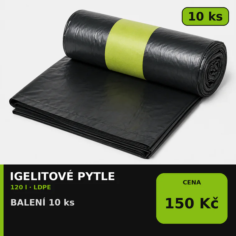 Igelitové pytle 120 l LDPE, balení 10 ks, cena 150 Kč