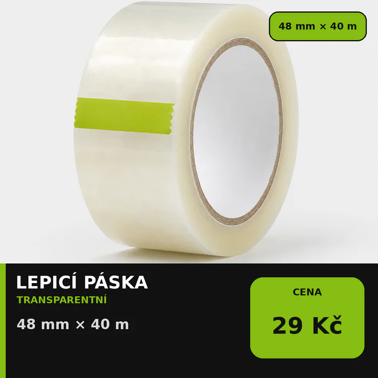 Lepicí páska transparentní 48 mm × 40 m, cena 29 Kč