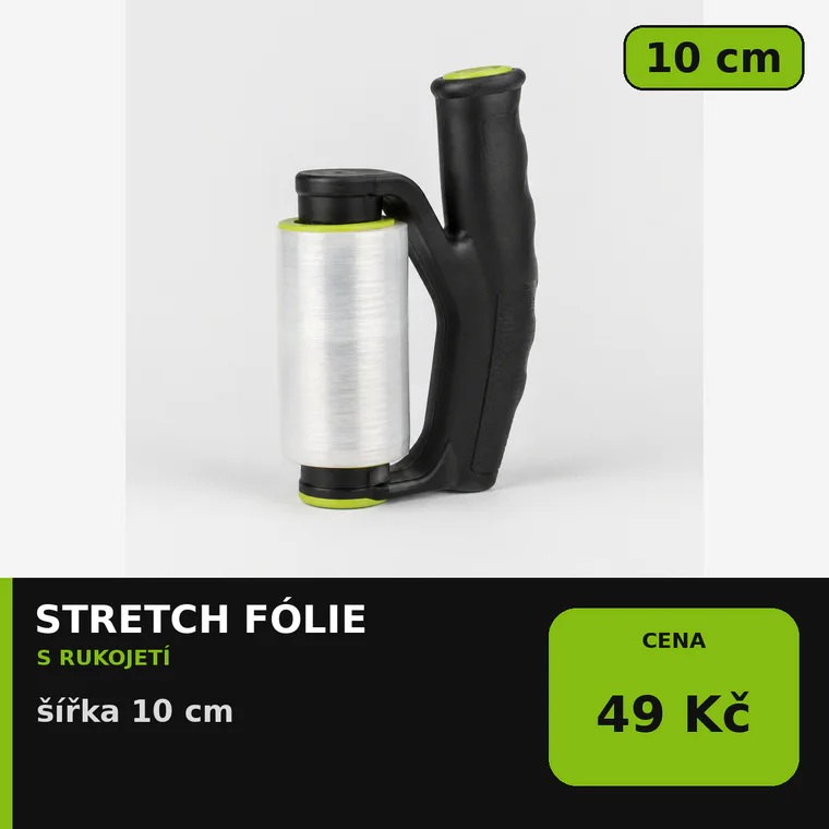 Stretch fólie s rukojetí, šířka 10 cm, cena 49 Kč