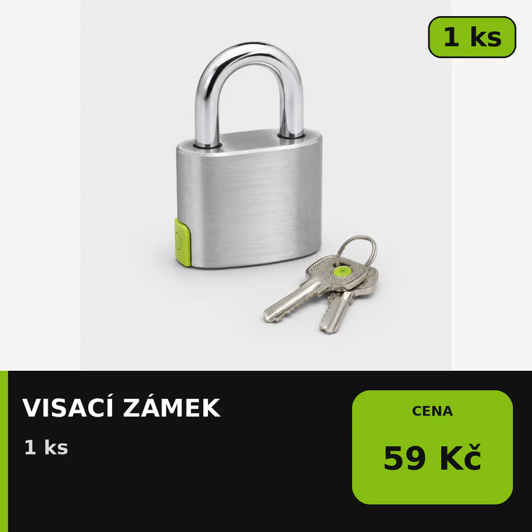 Visací zámek se dvěma klíči, cena 59 Kč